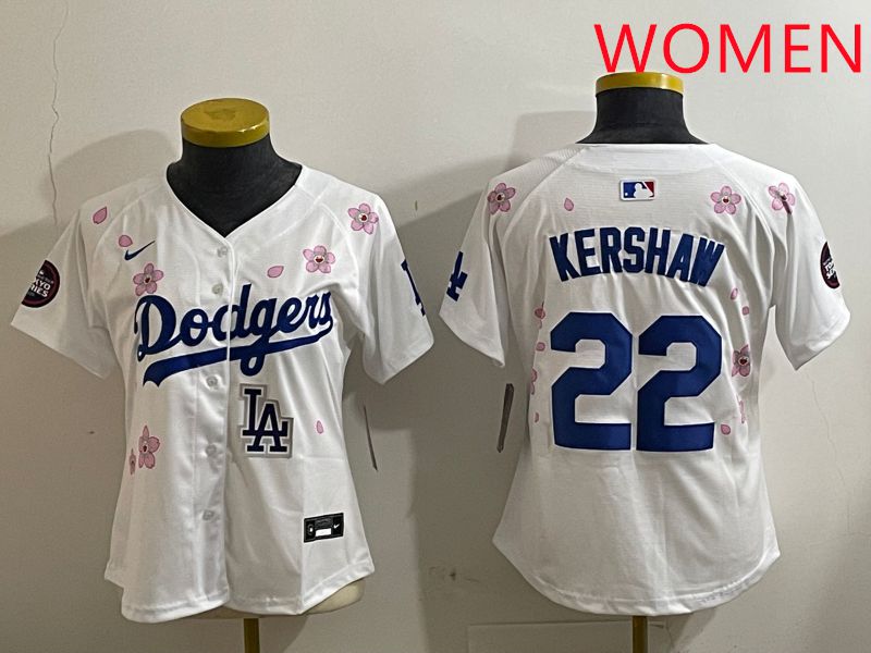 Women Los Angeles Dodgers 22 Kershaw White Sakura Edition 2025 Nike MLB Jersey style 9